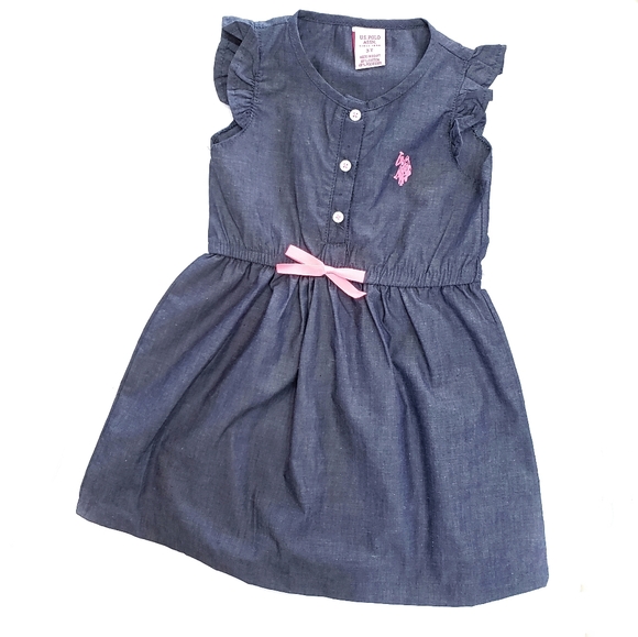 3T US Polo Assn Cotton Sleeveless Denim Dress - Picture 1 of 6